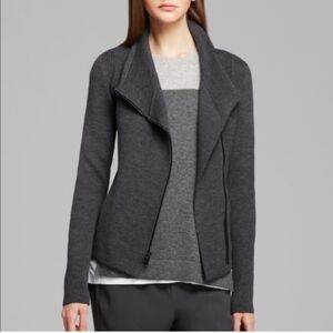 Vince 100% Wool Heather Charcoal Asymmetric Zip Cardigan XS